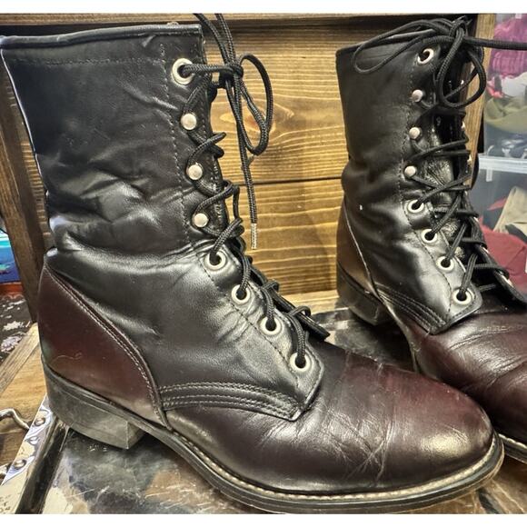 Laredo Vintage Untilitarian 2 Tone Boots Witchy 90s Grunge Made In USA Heritage - Picture 12 of 14